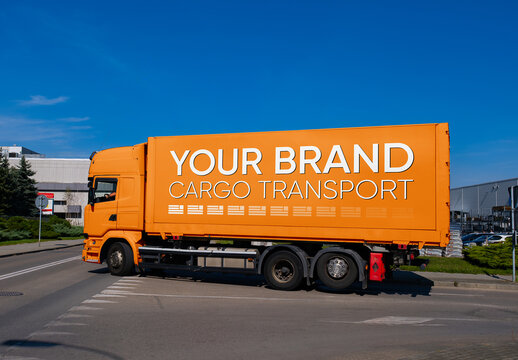 Semi-Truck on Street Mockup
