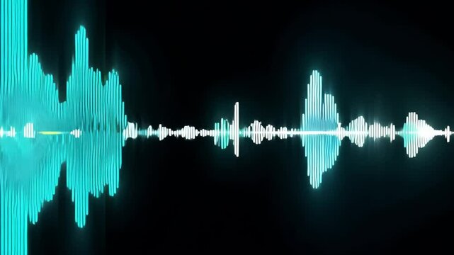 Colorful audio waveforms moving on black background