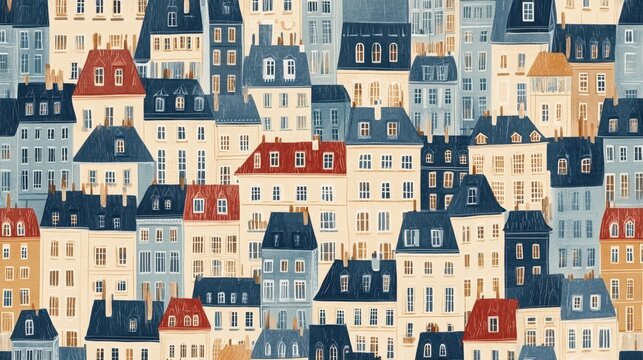 Vintage Seamless Pattern Showcasing Parisian Cityscape Design