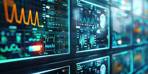 Multiple Digital Screens Displaying Data Visualizations