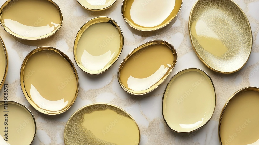 Poster various bold ovals in butter yellow and metallic shades create a stunning display on a textured back