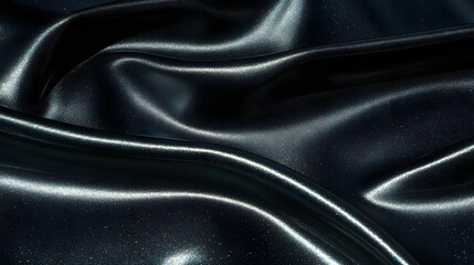 Fototapeta premium Glossy Black Satin Fabric with Smooth Waves and Shimmering Texture Ideal for Fashion, Backgrounds, and Textiles Creating an Elegant and Luxurious Atmosphere