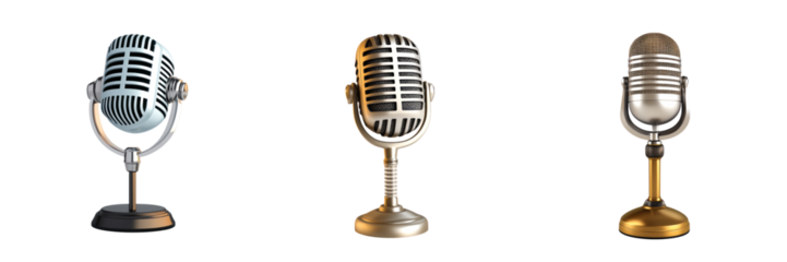 Vintage microphones in various s and colors, showcasing unique designs and craftsmanship