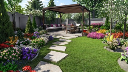 An elegant urban retreat with minimalist garden designs and stylish seating, offering a serene space amidst the urban buzz.