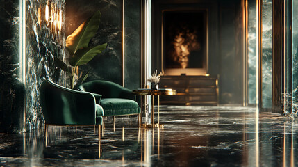 An emerald green design with high-gloss surfaces, dynamic textures, and intricate accents, perfect for creating luxurious, elite-level visuals and product presentations.