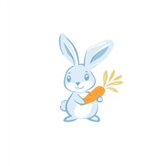 Fototapeta premium Cute bunny holding carrot, white background, children's illustration, ideal for cards
