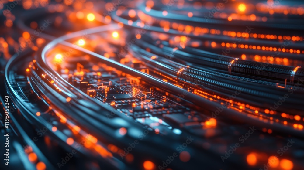 Aufkleber The intricate setup of interconnected servers with bright orange cables in a server room, emphasizing data processing and the backbone of modern technology.