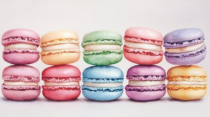Delicately Stacked Macarons in Pastel Colors for Elegant Desserts Display, Soft Edges Highlighting a Luxurious Treat Presentation