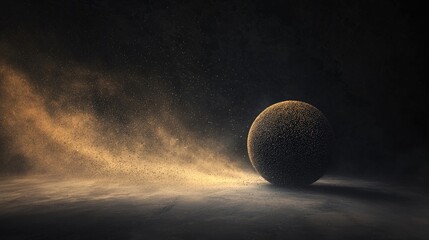 Golden virus particle illuminated by dramatic light in a dark environment. Microbiology, infection, healthcare, and molecular science concept with artistic detail. Generative AI.