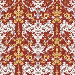 Elegant Chinese New Year Design Featuring White Lace and Heart Motifs with Small Pearl Accents Set Against a Rich Red Background