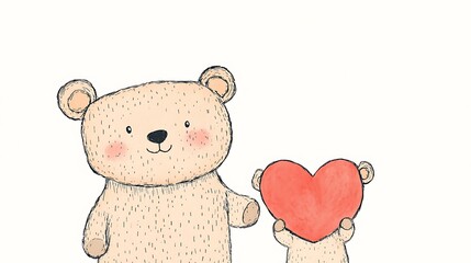 Cute Bears Holding a Heart with Love and Happiness