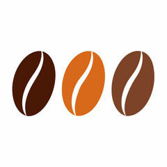 A row of stylized coffee beans, progressively darkening in color to represent different roast levels on white background