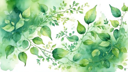 Obraz premium Watercolor green leaves and vines design for Earth Day and eco-friendly themes