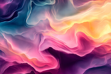 Obraz premium Abstract Fluid Art: Swirling vibrant hues of pink, purple, teal, and gold create a mesmerizing abstract landscape. The dynamic flow and interplay of colors evoke a sense of movement and energy.