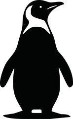 Vector illustration of a black silhouette of a penguin. Isolated white background. Side view, profile.
