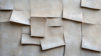 Abstract beige squares layered to create a textured wall.  The neutral tones and geometric pattern create a modern and minimalist aesthetic.