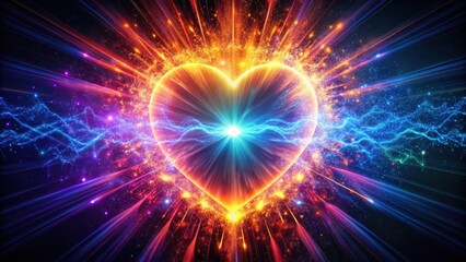 Fototapeta premium Heartbeat energy particle explosion, vibrant, dynamic, vibrant, dynamic, pulsing, colorful, innovative, explosion