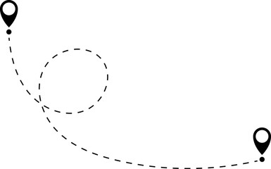 Route icon - two points with dotted path and location pin. Route location icon two pin sign and dotted line. Love travel route.. Travel from start point and dotted line tracing.