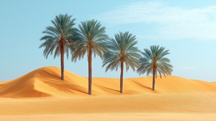 Obraz premium Four Palm Trees Grace a Sandy Desert Dune