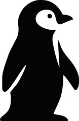 Vector illustration of a black silhouette of a penguin. Isolated white background. Side view, profile.