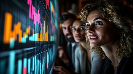 Business team analyzing data on large screen. (3)