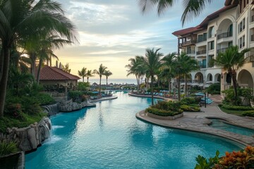 Fototapeta premium Serene Resort Pool at Sunset