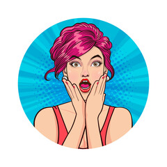 Avatar of woman or business person in various poses, circle background, pop art comics style