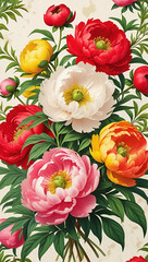 Antique Botanical Floral Arrangement with Peonies
