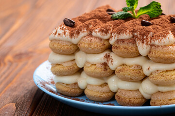 Classic Tiramisu Dessert on Rustic Plate