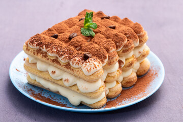 Classic Tiramisu Dessert on Rustic Plate