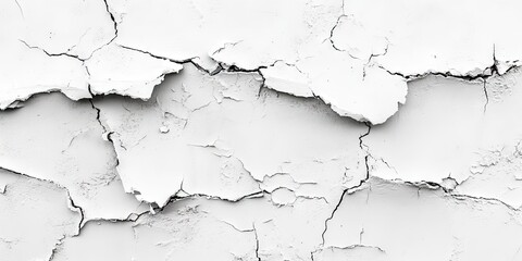 Obraz premium Close-up of a vertical cracked wall with peeling white paint showing intricate textures and patterns highlighting non-standard interior aesthetics.