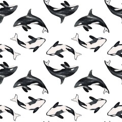 Whale and seal seamless pattern design on fabric for creative wrapping and packaging