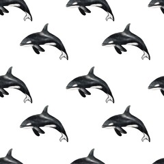 Seamless textile design featuring playful whales and seals on a crisp background