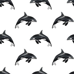 Whale and seal seamless textile print in black and white for creative packaging design