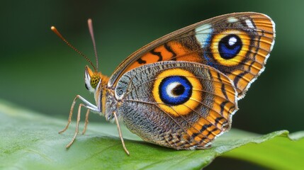 Fototapeta premium A close-up of a colorful butterfly resting on a leaf in Khao Sok, showcasing the park's rich insect life.