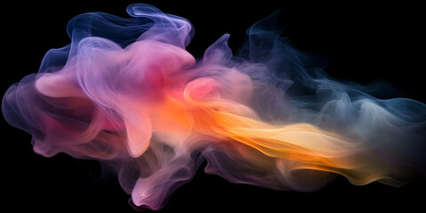 Abstract Smoke Swirls: An ethereal swirl of vibrant pink, orange, and blue smoke dances against a deep black backdrop, creating a mesmerizing visual tapestry of color and movement. 