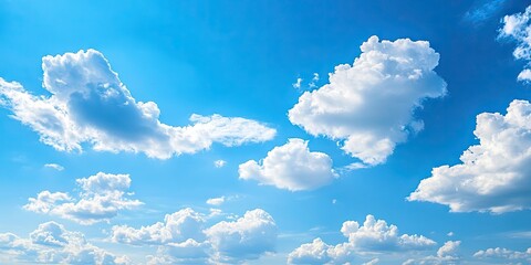 Vibrant blue sky with soft white clouds scattered across the expansive horizon creating a serene backdrop ideal for text overlay or design use