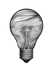 Light Bulb Sketch: A minimalist line art drawing of a classic incandescent light bulb, with a stylized, organic pattern, creating a sense of movement and dynamism.