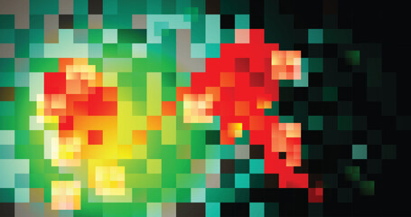 Abstract Digital Artwork Featuring Pixelated Vibrant Colors and Geometric Patterns of Quaver