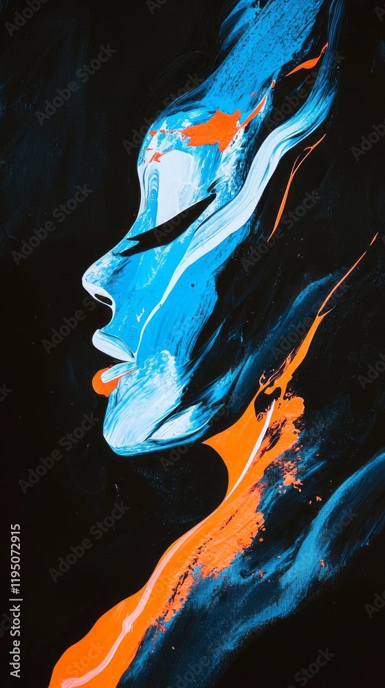 Poster Electric blue lines swirl and flow, creating an expressive silhouette against a dark background. The vivid colors capture energy and emotion, inviting endless interpretation