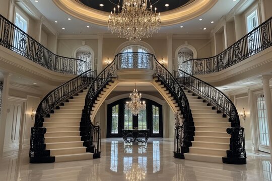Magnificent Double Staircase in a Luxurious Mansion