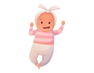 Adorable Cartoon Baby vector isolated Illustration. Cheerful lying Newborn girl Character in Pink Stripes. Perfect for Children Products, Educational Materials, and Parenting Designs