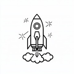 Collection of editable stroke rocket icons, including a rocket illustration.