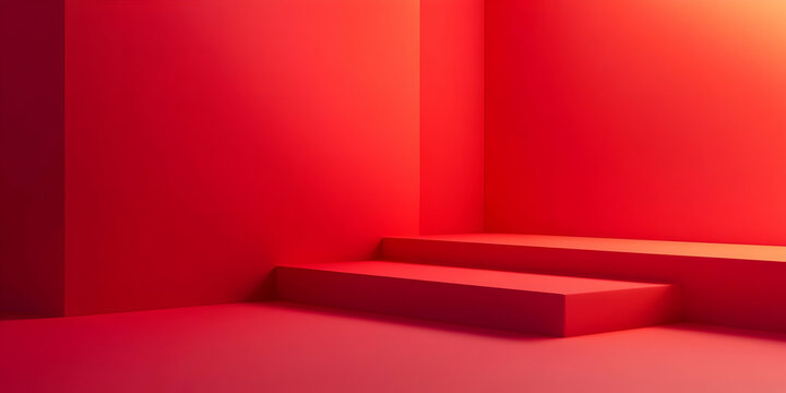 Crimson Steps: Two-tiered platform bathed in crimson light, creating a dramatic and minimalist display. Ideal for showcasing products or artwork.