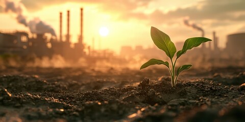 Small plant is growing in the dirt