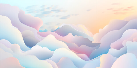 Pastel Dreamscape:  A serene landscape of pastel-colored clouds and mountains, bathed in the soft light of sunrise or sunset, evokes a sense of peace and tranquility.  