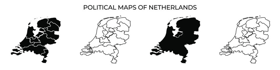 Political maps of Netherlands highlighting regions and boundaries