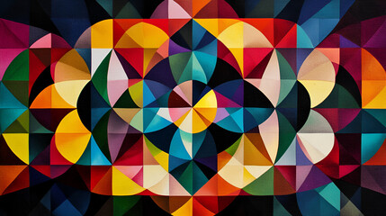 Fototapeta premium Geometric Abstract: A mesmerizing kaleidoscope of vibrant colors and geometric shapes, interweaving in a dynamic composition, creating a captivating abstract artwork.