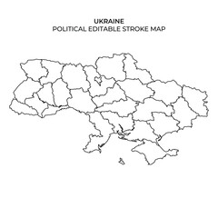Editable stroke map of Ukraine showcasing political boundaries