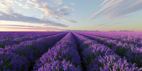 Obraz premium Lavender Field at Sunset with Distant Mountains